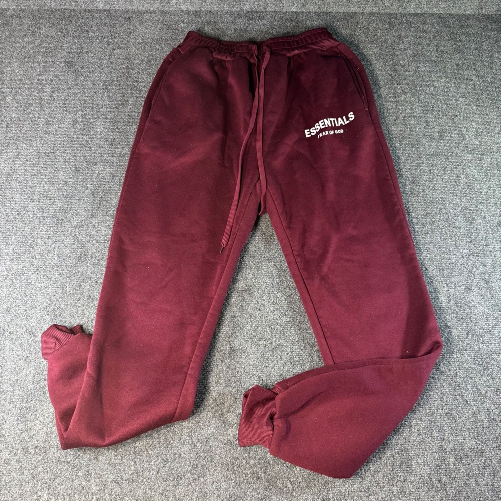 Fear of God Essentials Sweatpants Burgundy Logo Fleece Joggers Mens Large